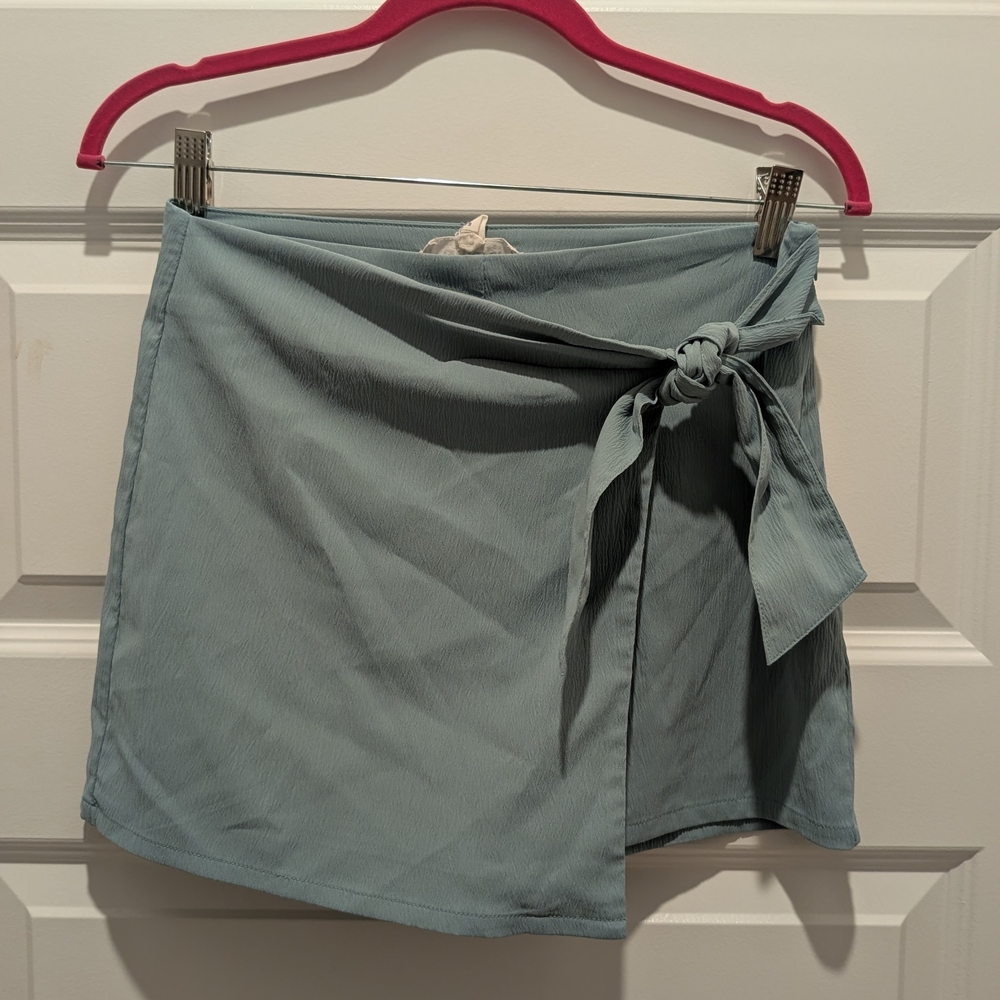 &Merci Sage Green Tie-Waist Mini Skirt